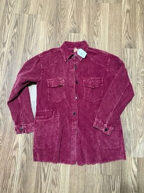 Corduroy Button-Up Jacket in Deep Berry